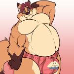  2023 absurd_res anthro belly blue_eyes bulge canid canine clothing dessert disney food fox gideon_grey hi_res humanoid_hands male mammal musclegut pie r4c00n solo underwear zootopia 