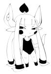  ambiguous_gender anthro black_and_white cheek_spots clothing doneru hair horn humanoid_pointy_ears long_hair looking_at_viewer monochrome narrowed_eyes one-piece_swimsuit simple_background sketch solo squint swimwear unknown_species white_background 