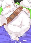  absurd_res after_orgasm anthro bandai_namco bed belt big_ears bodily_fluids bottomwear breath clothed clothing digimon digimon_(species) flaccid furniture gargomon genitals half-closed_eyes hands_behind_head hi_res male moobs narrowed_eyes nasu obese obese_male on_bed open_bottomwear open_clothing open_mouth open_pants overweight overweight_male pants penis small_penis smug_face solo sweat 