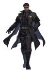  1boy absurdres badge beret black_footwear black_gloves black_jacket boots counter:side dark-skinned_male dark_skin dominic_king_reginald full_body gloves hand_in_pocket hat highres jacket male_focus official_art ribbon_bar solo sunglasses transparent_background 