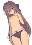  1girl black_bow black_panties bow bow_panties breasts brown_hair everyntrge frilled_panties frills hair_between_eyes hair_bow hand_on_own_chest long_hair navel orange_eyes original panties simple_background small_breasts solo topless two-tone_panties underwear underwear_only very_long_hair white_background 