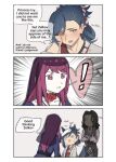  blue_dress blue_hair choker dress english_text fire_emblem fire_emblem_engage flower happy_tears headpat ivy_(fire_emblem) japanese_clothes kagetsu_(fire_emblem) long_hair necktie ponytail purple_eyes purple_hair rose speech_bubble tears tencryingemojis veil zelkov_(fire_emblem) 