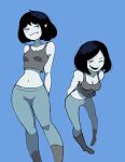  1girl adventure_time bangs bite_mark black_hair boots breasts colored_skin english_commentary fangs grey_skin highres leaning_forward looking_at_viewer marceline_abadeer medium_breasts mr_plagu3 navel official_alternate_costume pointy_ears short_hair vampire 