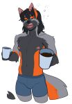  2023 anthro black_body black_fur black_hair canid canine clothed clothing digital_media_(artwork) eyebrows eyelashes fox fur green_eyes grey_body grey_fur hair hi_res kittydee male mammal navel orange_body orange_fur shirtless 