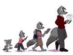  absurd_res anthro baby backpack black_eyes book canid canine canis cellphone child clothing cute_eyes fur game_boy game_boy_family grey_body grey_fur growing_up hi_res humanoid long_tail luna_the_wolf male mammal nintendo phone shadow simple_background solo tail twtr white_background wolf wolf_(twtr) young 