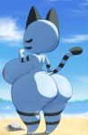  1mu1 animal_crossing anthro beach big_breasts big_butt breasts butt domestic_cat felid feline felis female hi_res huge_breasts huge_butt lolly_(animal_crossing) mammal nintendo nude rear_view seaside solo 