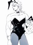  ... 2boys animal_ears bow bowtie carrying carrying_person carrying_under_arm collarbone commentary_request crossdressing detached_collar dio_brando father_and_son giorno_giovanna height_difference jojo_no_kimyou_na_bouken leotard lipstick long_hair makeup male_focus male_playboy_bunny monochrome multiple_boys muscular muscular_male pantyhose pectorals rabbit_ears rabbit_tail scar scar_on_neck shenshan_laolin size_difference smile strapless strapless_leotard tail vento_aureo wrist_cuffs 