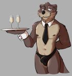  2023 anthro benson_(password) brown_body bulge clothing hi_res male mammal mustelid navel necktie nipples otter password_(visual_novel) simple_background solo underwear unsafescapewolf 