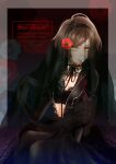  1girl anemone_(flower) black_background black_jacket black_shirt black_skirt black_veil border brown_hair closed_mouth collar_x_malice comic_cover crop_top expressionless flower green_eyes grey_border hoshino_ichika_(collar_x_malice) jacket long_sleeves looking_at_viewer red_flower shirt short_hair skirt solo zoe_maccha 