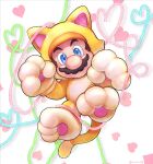  1boy animal_hands blue_eyes cat_mario cat_paws co_co_mg facial_hair heart highres looking_at_viewer mario mario_(series) mustache simple_background super_bell_(transformation) yarn 
