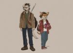  anthro backpack beard book bottomwear canid canine canis clothed clothing domestic_dog dress_shirt duo ear_tuft ellie_(tlou) facial_hair female floppy_ears footwear gun hair hi_res holding_book holding_object hoodie humanoid_hands jacket joel_(tlou) looking_at_another male mammal mature_anthro mature_male naughty_dog pants post-apocalyptic ranged_weapon reading reading_book rifle shirt shoes smile sony_corporation sony_interactive_entertainment stevie_choo teenager teeth the_last_of_us topwear tuft weapon young 