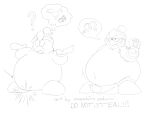 anthro avian balls bastardpalace belly bird clothing condom duo english_text erection genitals hat headgear headwear hi_res humor king_dedede kirby_(series) male nintendo overweight penguin penis sexual_barrier_device simple_background sketch smug text white_background 