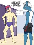 anthro anthrofied boxer_briefs briefs briefs_only bulge clothed clothing detailed_bulge dewott dialogue duo english_text fuze generation_5_pokemon hi_res hisuian_form hisuian_typhlosion locker_room male navel nintendo nipples pantsless pokemon pokemon_(species) pokemorph regional_form_(pokemon) shirt tank_top text topless topwear underwear underwear_only 