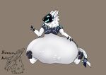  absurd_res anthro armor belly big_belly breastplate claws ears_back footprint fur hi_res hunamarts inner_ear_fluff machine male mammal neck_tuft pawpads pawprint paws pivoted_ears protogen protogen_visor sitting solo tail tuft visor vore white_body white_fur 