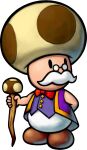 1boy boots bow bowtie brown_footwear cane facial_hair glasses highres holding holding_cane mario_&amp;_luigi_rpg mario_(series) mustache official_art purple_shirt purple_vest red_bow red_bowtie shirt simple_background toadsworth transparent_background vest 