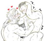  2boys anal bar_censor bara beard blush censored character_request chest_hair completely_nude cosgrove_(dickfish) cowgirl_position dickfish_(fishismdick) embarrassed facial_hair feet_out_of_frame from_side frown heart highres male_focus male_pubic_hair mature_male multiple_boys muscular muscular_male nipples nude original pectorals pubic_hair scan sex short_hair sideburns sketch spot_color straddling sweat traditional_media yaoi 