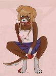  accessory anthro blood blood_on_face bodily_fluids bone bone_in_mouth bottomwear bra_strap canid canine clothed clothing crouching female fully_clothed hair_accessory hi_res jtfo mammal pleated_skirt skirt 