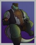  absurd_res anthro body_hair bulge chest_hair cigar clothing cyrus daddy_kink detailed_bulge hairy hi_res hirsuite komodo_dragon leather leather_clothing leather_daddy leather_topwear lizard male monitor_lizard pubes reptile scalie solo thong topwear underwear 