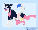  absurd_res anthro bib blue_body blue_eyes blue_fur blush bodily_fluids canid canine canis carnecalary clothed clothing diaper diaper_bulge diaper_fetish domestic_dog ears_down full_diaper fur genital_fluids half-closed_eyes hi_res husky husky_tail infantilism legwear male mammal mif_(mifridhusky) narrowed_eyes nordic_sled_dog object_in_mouth pacifier pacifier_in_mouth peeing peeing_in_diaper peeing_like_a_dog peeing_with_leg_up pink_stockings pivoted_ears raised_leg raised_tail sagging_diaper satisfied satisfied_look solo spitz stockings tail urine wearing_diaper wet_diaper wetting wetting_diaper white_body white_fur 
