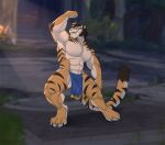  2023 4_toes abs anthro arm_tuft athletic athletic_anthro athletic_male barefoot bottomwear brown_hair brown_stripes claws clothed clothing elbow_tuft feet felid fingers flexing fur grin hair hindpaw humanoid_hands loincloth loincloth_only male mammal multicolored_body multicolored_fur muscular muscular_anthro muscular_male navel ninetht orange_body orange_fur pantherine paws pecs pink_nose pose smile solo standing striped_body striped_fur stripes tan_body tan_fur teeth tiger toe_claws toes topless topless_anthro topless_male tuft two_tone_body two_tone_fur 
