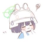  1girl animal_ears blue_archive blue_eyes halo helmet highres purple_hair rabbit_ears saki_(blue_archive) short_hair simple_background sorakuu white_background white_helmet 