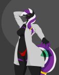  absurd_res aerotransor alchemist anthro bottle clothed clothing coat container equid equine female hairbands hi_res invalid_tag lab_coat looking_at_viewer mammal panties potion stripes topless topwear underwear vexin zebra-pony zony 