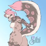  absurd_res anthro butt felid feline female fluffy fluffy_tail hi_res mammal nipples pantherine sibi_(sibi_the_messtress) sibi_the_messtress snow_leopard solo tail 