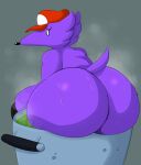  absurd_res anthro big_butt butt claws clothing coffee_demon female fur hat headgear headwear hi_res huge_butt mammal pizza_tower porcupine purple_body purple_fur rodent snick_(pizza_tower) solo steam wet 