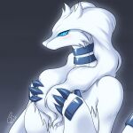  anthro blue_eyes blush breasts coolryong dragon female fur generation_5_pokemon hi_res legendary_pokemon nintendo nude pokemon pokemon_(species) reshiram solo white_body white_fur 