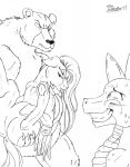  2017 anthro bear claws clenched_teeth dragon equid equine fainted fangs female feral fluttershy_(mlp) friendship_is_magic fur glare group harry_(mlp) hasbro hi_res holding_partner male mammal mane marcushunter my_little_pony nervous nervous_grin nervous_smile nervous_sweat nude pegasus scales signature size_difference spike_(mlp) teeth trio wings 