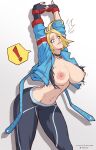  ! 1girl allen_skies alternate_breast_size antenna_hair arched_back arms_up asymmetrical_gloves black_gloves black_nails black_sports_bra blue_eyes breasts bursting_breasts cammy_stretch_(meme) cammy_white cropped_jacket fingerless_gloves fingernails gloves highres huge_breasts large_areolae meme mismatched_gloves nail_polish nipples pants pendant_choker short_hair single_vambrace solo spoken_exclamation_mark sports_bra street_fighter street_fighter_6 stretching surprised thick_thighs thighs tight tight_pants toned torn_clothes torn_sports_bra vambraces wardrobe_malfunction yoga_pants 