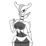  android anthro areola big_breasts black_and_white bottomwear breasts cleavage_cutout clothed clothing digital_drawing_(artwork) digital_media_(artwork) exposed exposed_breasts female future_pokemon generation_9_pokemon grass humanoid iron_leaves legendary_pokemon lunaiiire machine monochrome nintendo nipples nude paradox_pokemon plant pokemon pokemon_(species) portrait robot sketch skirt solo wide_hips 
