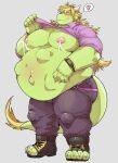  &lt;3 absurd_res ambiguous_gender ambiguous_species anthro blush bodily_fluids bottomwear clothed clothing dragon hi_res lactating looking_at_viewer lucusold male male_lactation musclegut pants raised_clothing raised_shirt raised_topwear shirt solo solo_focus topwear vore 
