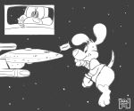  absurd_res beagle canid canine canis domestic_dog doodledoggy goo_creature hi_res hunting_dog macro mammal monochrome scent_hound space spacecraft star star_trek toonkind toony vehicle 