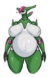  &lt;3 &lt;3_eyes 2023 anthro anthrofied antlers belly big_belly black_sclera breasts cybernetics cyborg eyelashes female future_pokemon generation_9_pokemon green_body hi_res horn im51nn5 iron_leaves machine navel nintendo nipples outie_navel paradox_pokemon pink_body pokemon pokemon_(species) portrait pregnant simple_background solo standing thick_thighs three-quarter_portrait white_body 