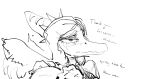  anthro blush dialogue dinosaur english_text fang_(gvh) feathered_wings feathers female goodbye_volcano_high hair headshot_portrait hi_res kheltari long_snout looking_at_viewer portrait pterodactylus pterosaur reptile scalie simple_background sketch snoot_game_(fan_game) snout solo talking_to_viewer text white_background wings 