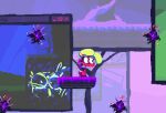  animated anthro attack digital_creature female gameplay_mechanics jumping plant red_body roksim screen screencap screencap_background solo spikes stompo tree 