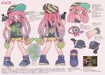  1girl absurdres bracelet clownfish colored_eyelashes fish green_eyes green_hair harmony&#039;s_clownfish_(splatoon) harmony_(splatoon) hat highres iguana1525881 jewelry multicolored_eyes multicolored_hair multiple_persona pink_hair purple_eyes shirt skirt splatoon_(series) splatoon_1 splatoon_3 tentacle_hair tropical_fish two-tone_hair yellow_skirt 