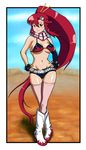  belt bikini_top breasts cleavage fingerless_gloves gloves groin hair_ornament highres large_breasts long_hair midriff navel ponytail red_hair scarf shorts solo tengen_toppa_gurren_lagann thigh_gap thighhighs underboob yoko_littner yuu-kun_(vanila_ice) 