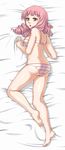  absurdres ass barefoot bra butt_crack dakimakura drill_hair feet full_body hands highres incredibly_absurdres katawa_shoujo lingerie looking_back lying md5_mismatch mikado_shiina on_stomach panties pimmy soles solo striped striped_bra striped_panties toes underwear underwear_only 