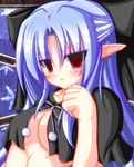  blue_hair blush bow breasts capelet cleavage half_updo karasawa@ len long_hair medium_breasts melty_blood pointy_ears red_eyes solo tsukihime 