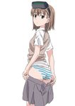  ass bad_id bad_pixiv_id banzai_nekomimi brown_hair head_mounted_display misaka_imouto panties school_uniform short_hair skirt solo striped striped_panties sweater_vest to_aru_majutsu_no_index underwear undressing 