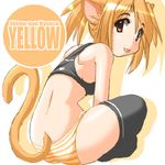  :p animal_ears ass blonde_hair cat_ears looking_back lowres original panties sitting solo striped striped_panties tail thighhighs tongue tongue_out tonpuu underwear yellow_eyes 
