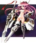  armor blue_eyes full_body katahira_masashi long_hair mecha_musume navel original pink_hair revealing_clothes solo strapless_bottom sword thighhighs tiara weapon 