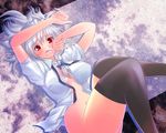  bad_id bad_pixiv_id bottomless breasts dress_shirt izayoi_sakuya large_breasts maryquant no_bra open_clothes open_shirt shirt short_hair silver_hair solo thighhighs touhou 