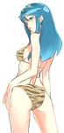  animal_print aqua_hair ass back bikini horns long_hair looking_back lum nishieda oni simple_background solo swimsuit tiger_print urusei_yatsura 