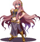  boots d-01 hand_on_hip headset long_hair lowres megurine_luka midriff pink_hair pixel_art solo thighhighs very_long_hair vocaloid 