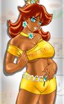  1girl breasts cleavage dapperdan dark_skin female ganguro mario_(series) naughty_face nintendo princess_daisy sexy solo super_mario_bros. super_mario_land 