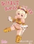  2010 animal_print blonde_hair blue_eyes cat_paws lowres midriff new_year original paws simple_background solo thighhighs tiger_print weno weno's_blonde_original_character 