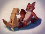  2019 canid canine disney erection fox frottage male male/male mammal masturbation mustelid nick_wilde nude otter penis s1m sex simple_background smile zootopia 